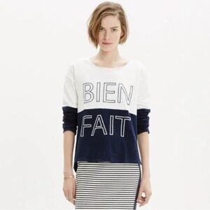 Madewell White and Navy Bien Fait Top